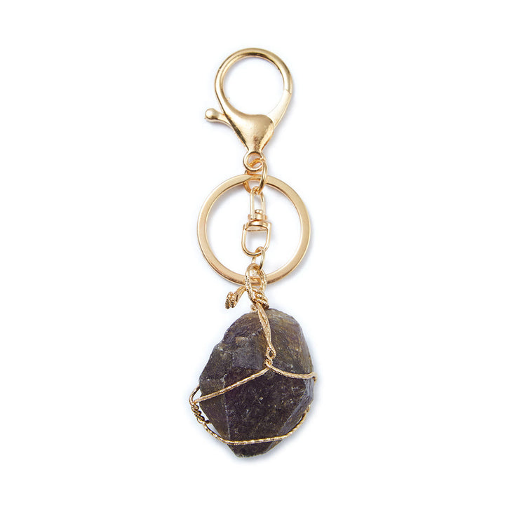 Porte-clés pendentif en pierre précieuse en cristal brut Olivenorma