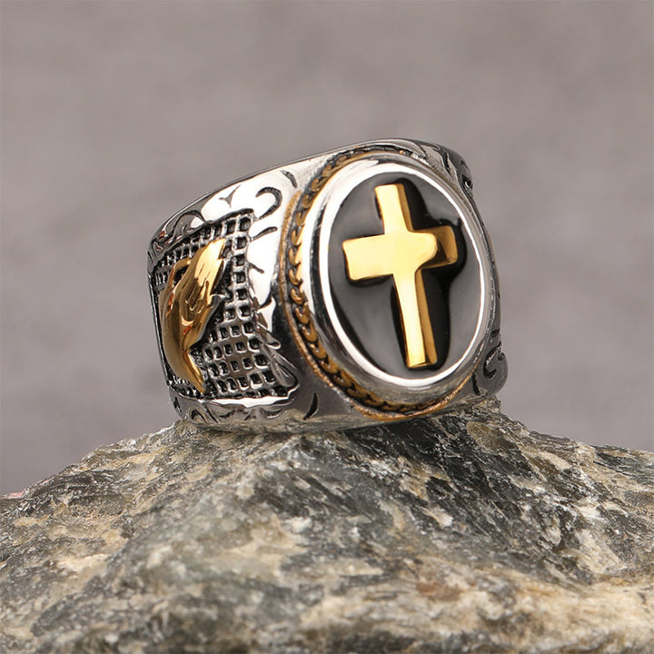 Bague vintage avec symbole de croix Olivenorma