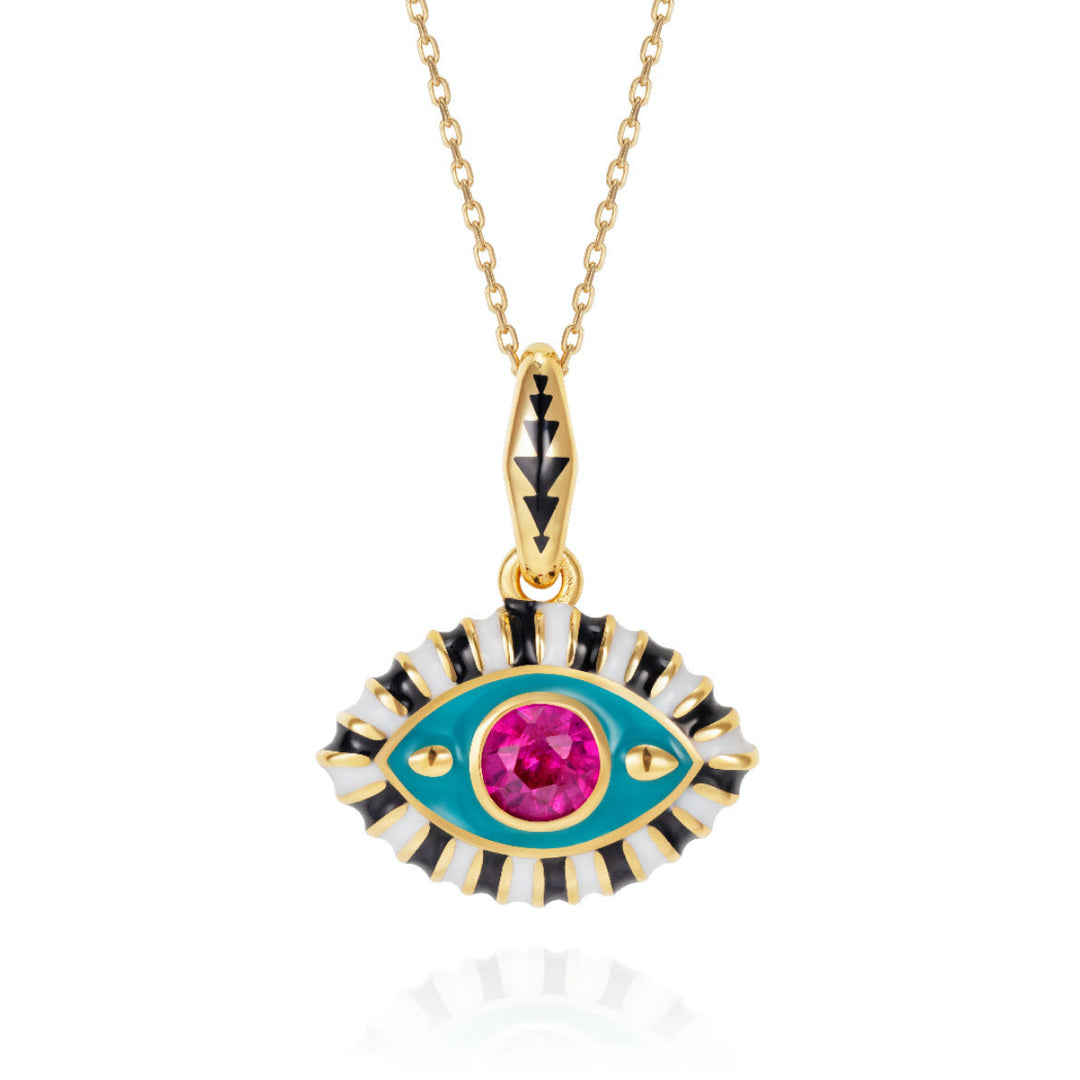 Collier pendentif en acier inoxydable avec zircon coloré contre le mauvais œil Olivenorma 