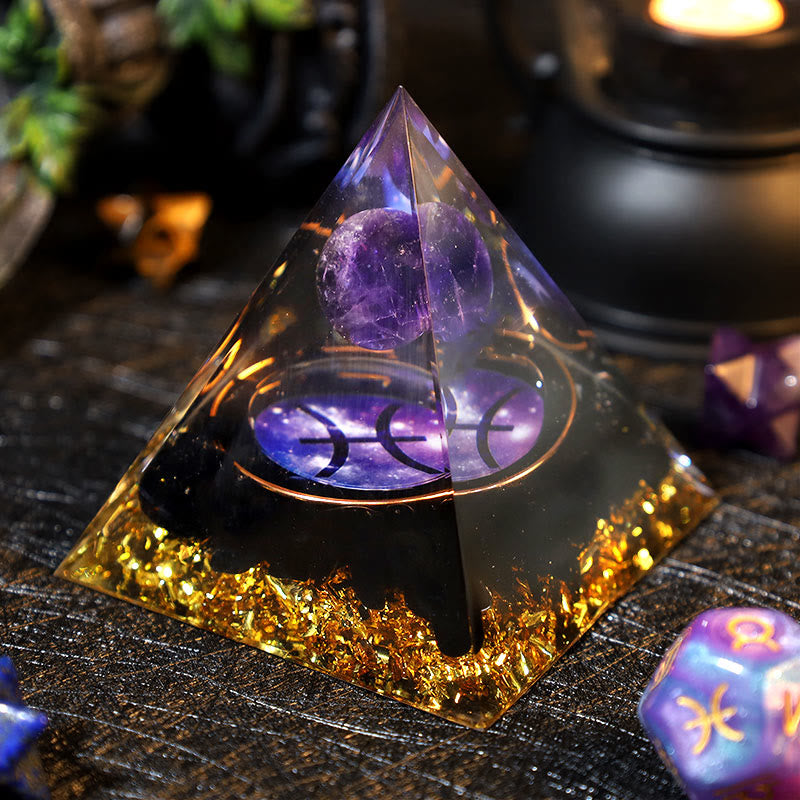 Boule d'améthyste Olivenorma Gravier d'obsidienne Zodiac Poissons Pyramide d'orgone