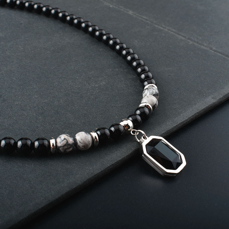Collier en acier titane et perles d'obsidienne œil de tigre Olivenorma pour homme 