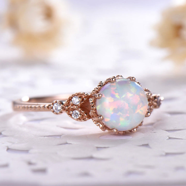 Olivenorma ronde en pierre de lune et opale blanche avec zircon