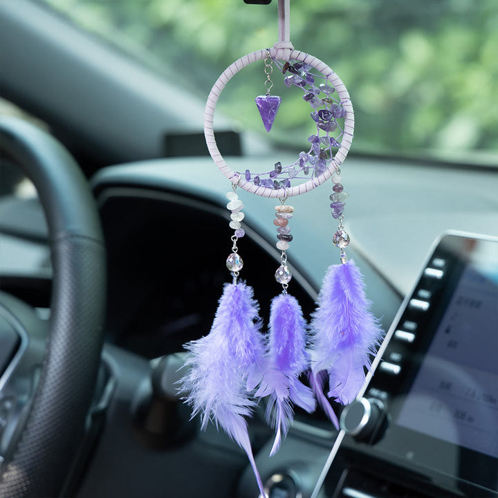 Pendentif Améthyste Olivenorma Petit Attrape-rêves en forme de croissant de lune 