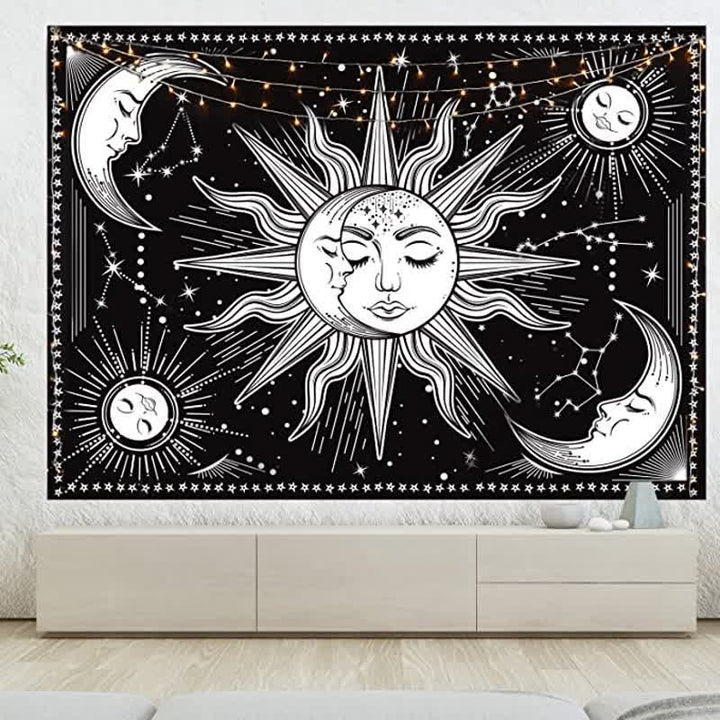 Tapisserie murale à suspendre style rétro avec motif soleil et lune de Olivenorma