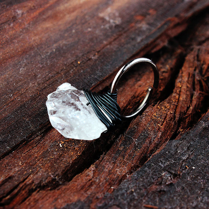 Bague enroulée en fil de cristal et pierre naturelle faite à la main Olivenorma