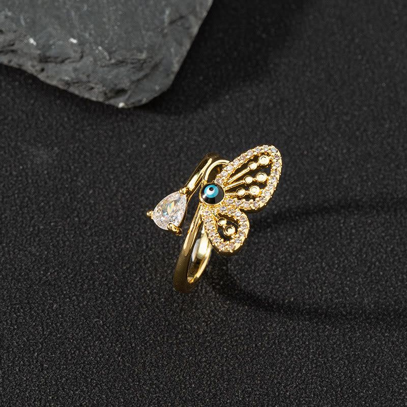 Bague ajustable Olivenorma en zircon blanc avec mauvais œil