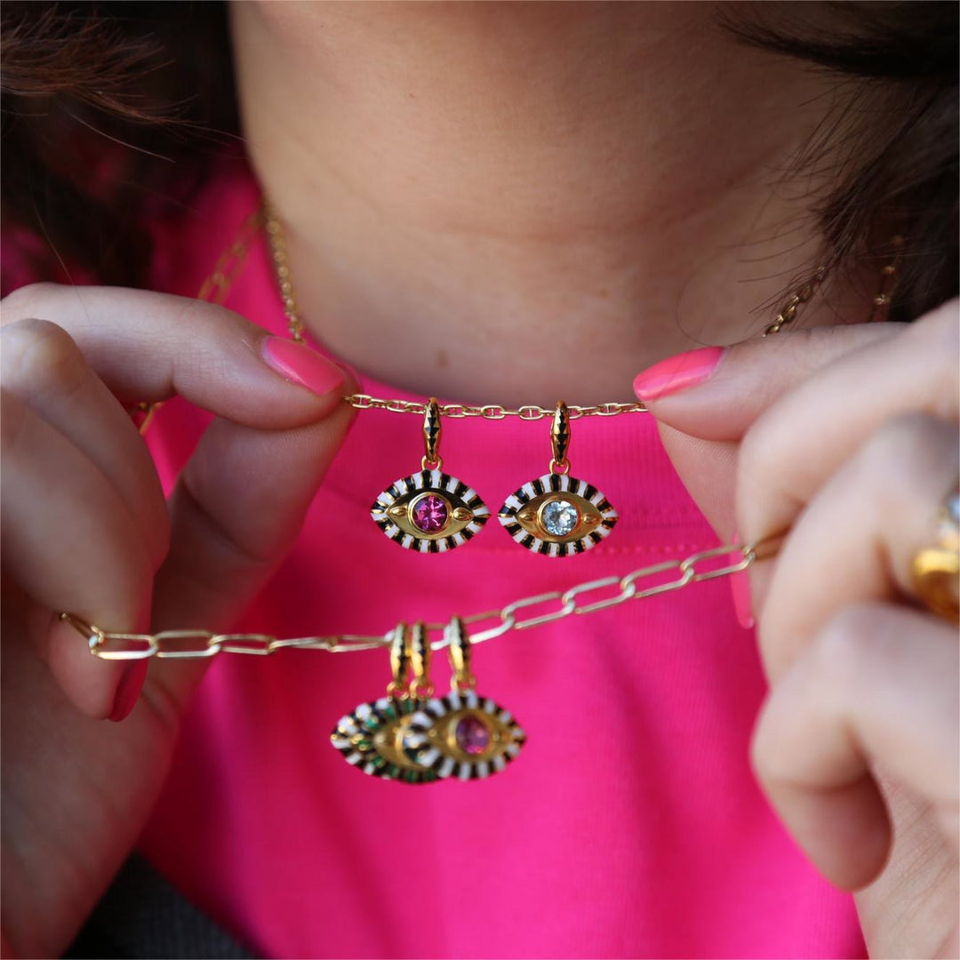 Collier pendentif en acier inoxydable avec zircon coloré contre le mauvais œil Olivenorma 