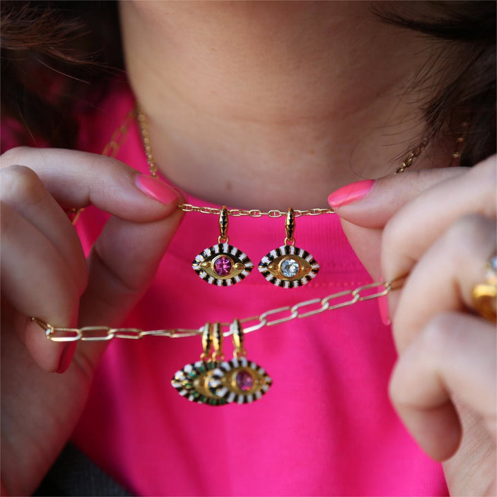 Collier pendentif en acier inoxydable avec zircon coloré contre le mauvais œil Olivenorma 