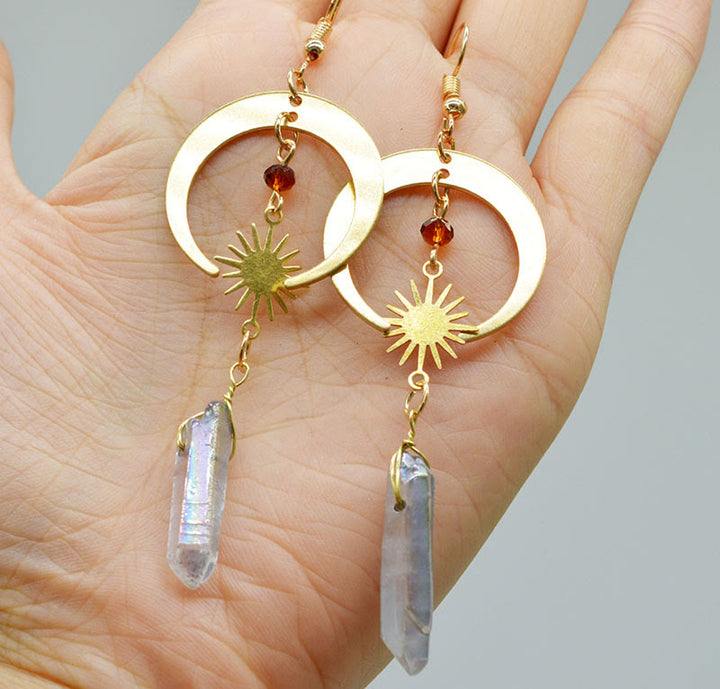 Boucles d'oreilles en cristal naturel avec champignons lune et étoile Olivenorma
