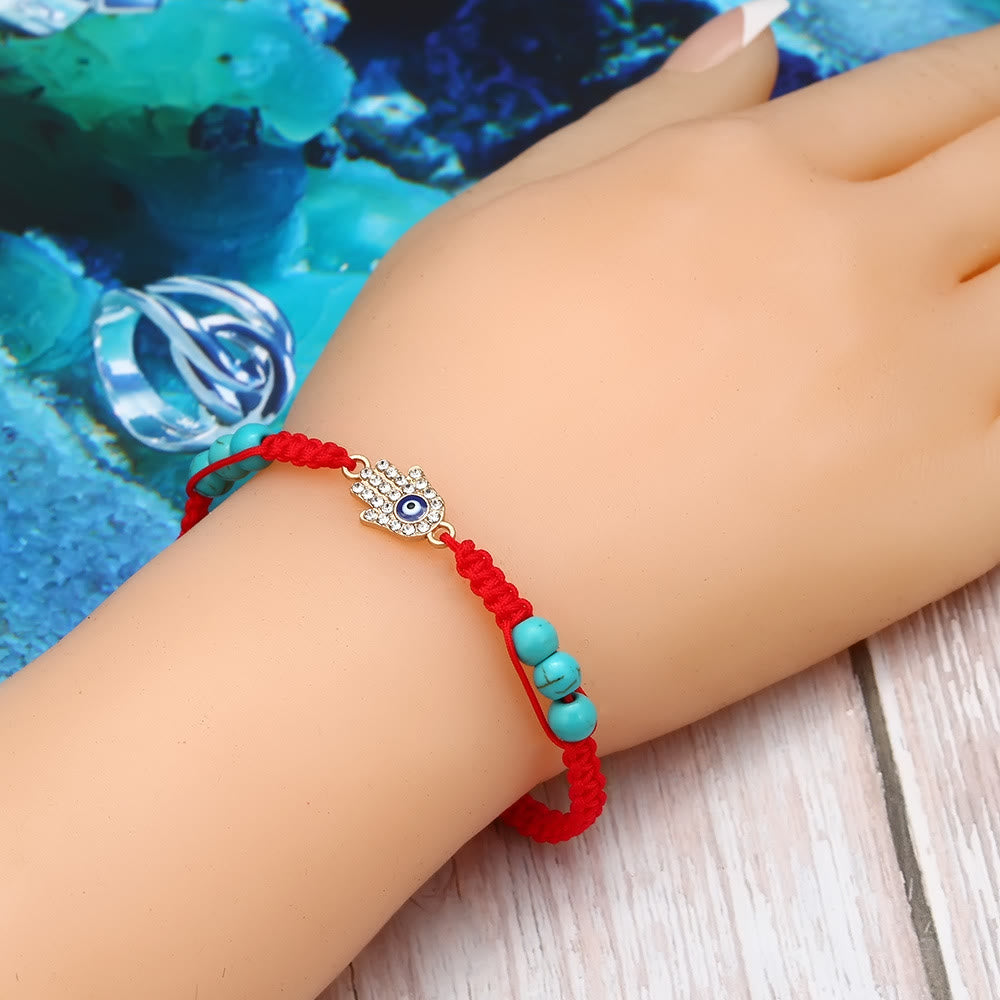 Bracelet tressé ajustable Olivenorma en zircon blanc turquoise contre le mauvais œil