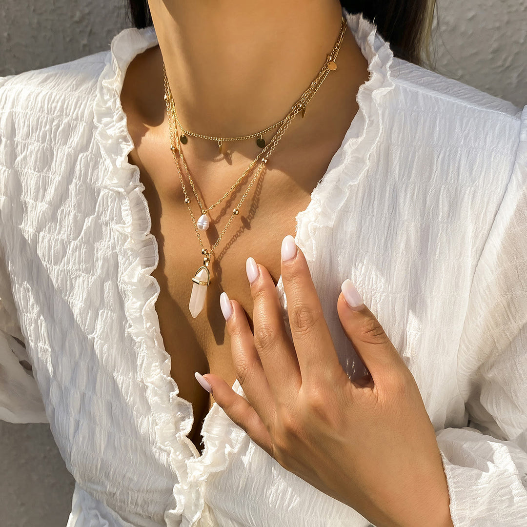 Ensemble de collier avec pendentif en perles d'eau douce en quartz rose Olivenorma 