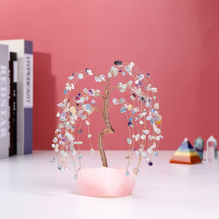 Feuilles de fluorite Olivenorma Base de quartz rose Arbre Feng Shui 