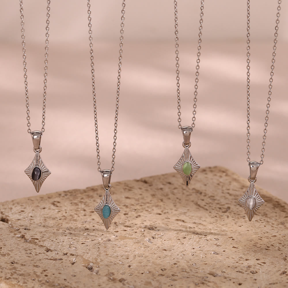 Collier pendentif en acier inoxydable avec œil de chat Olivenorma