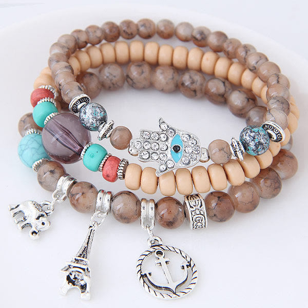 Ensemble de bracelets Hamsa contre le mauvais œil avec la tour de l'éléphant Olivenorma