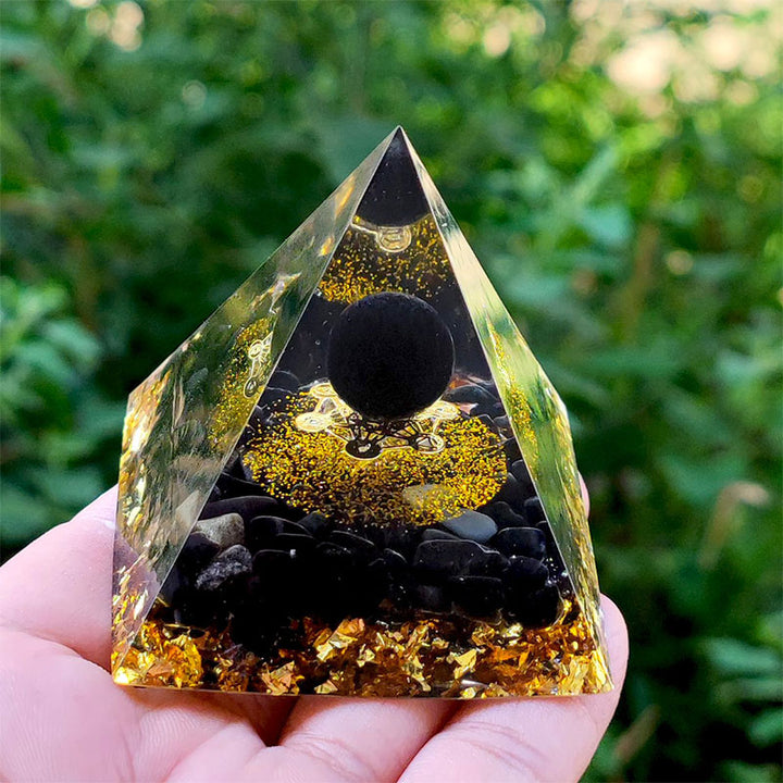 Pyramide d'orgone en obsidienne Olivenorma