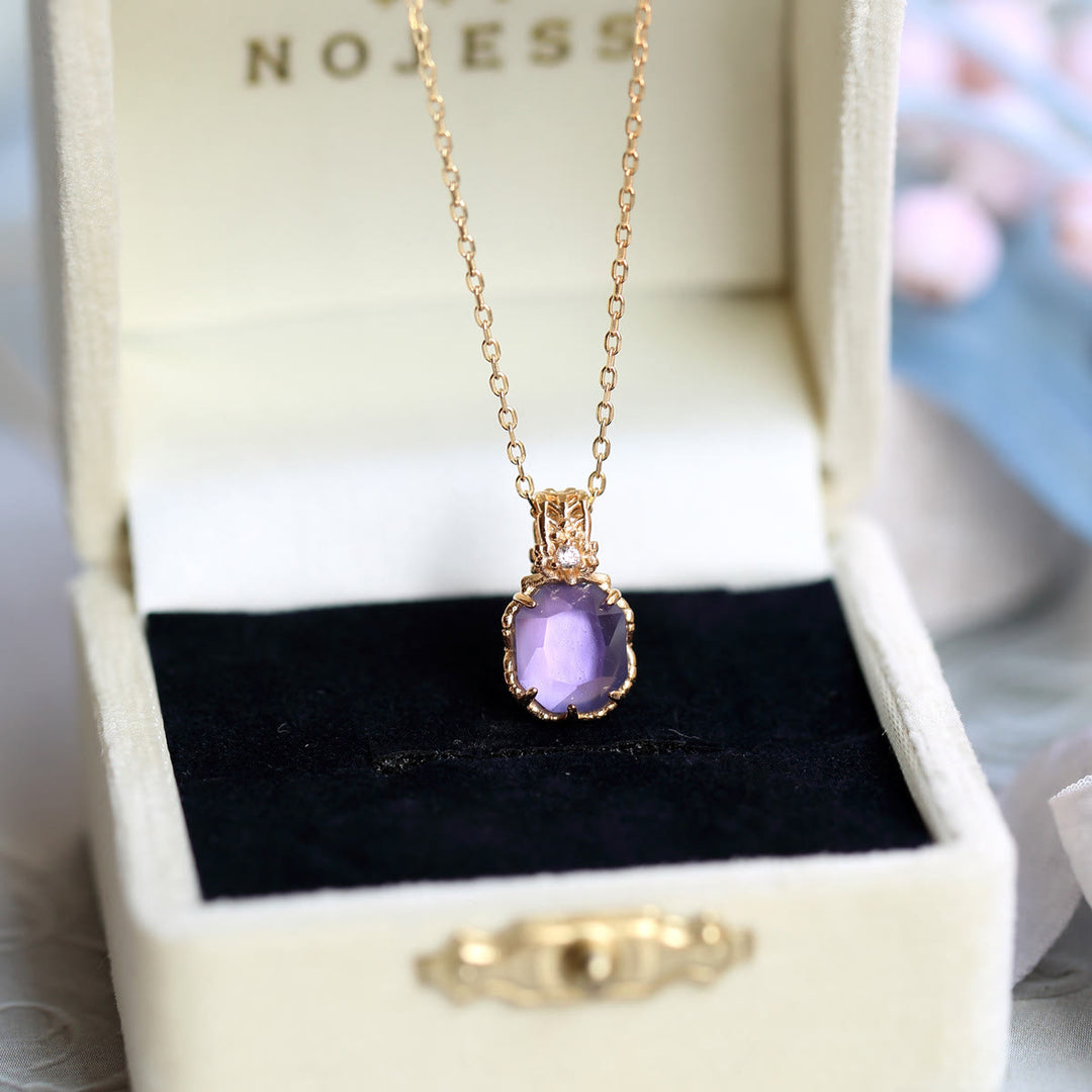 Collier avec anneau en pierre carrée d'améthyste naturelle Olivenorma
