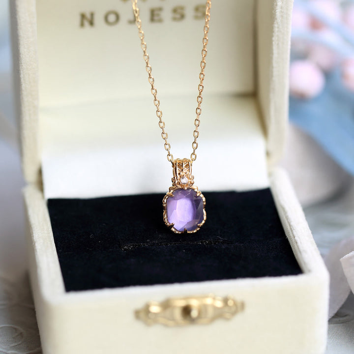 Collier avec anneau en pierre carrée d'améthyste naturelle Olivenorma