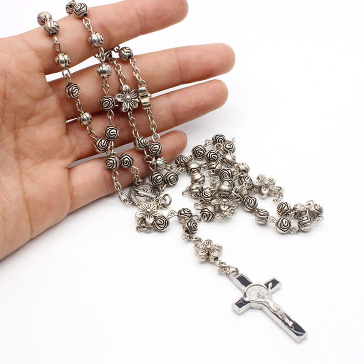 Collier chapelet de prière avec croix rose Olivenorma 