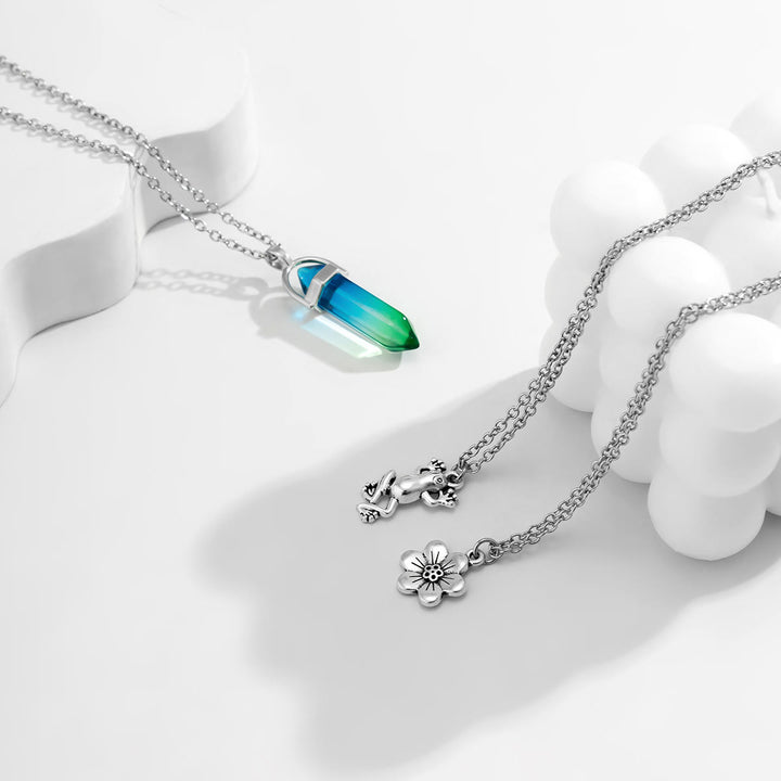 Ensemble de collier avec pendentif en forme de grenouille et fleur en cristal artificiel électroplaqué Olivenorma