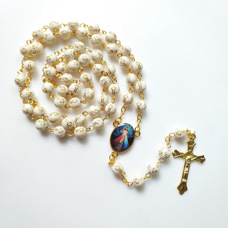 Collier chapelet en perles de croix en acrylique bronze Olivenorma 