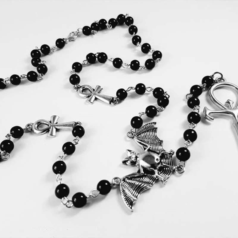Collier chapelet et croix chauve-souris « Mysterious Vampire » Olivenorma