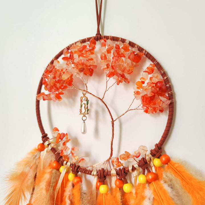 Pendentif Arbre de Vie Chaton Olivenorma Attrape-rêves orange 