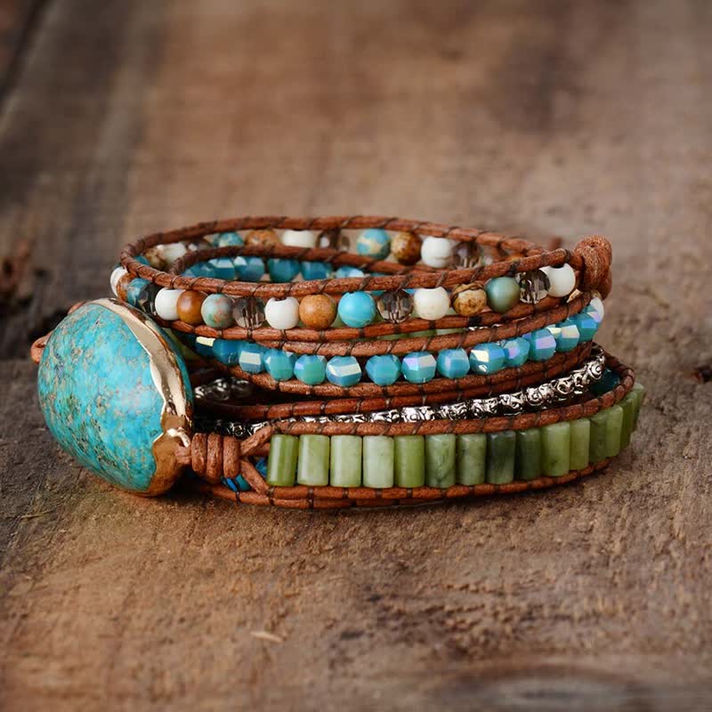 Bracelet enroulé tricoté à la main avec cristal de guérison turquoise Olivenorma