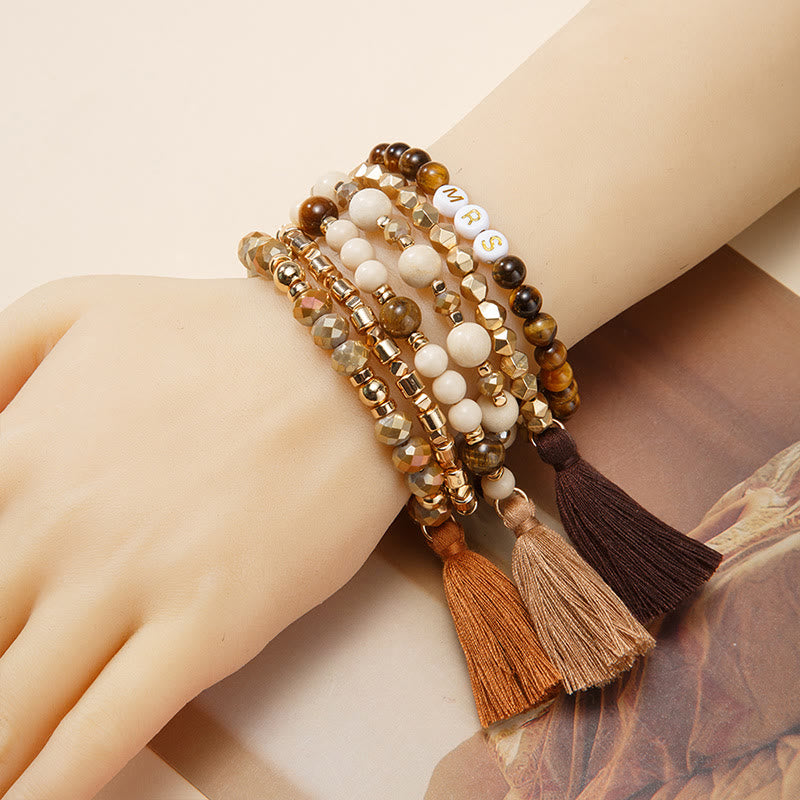 Olivenorma Lot de 6 bracelets en cristal naturel gravés