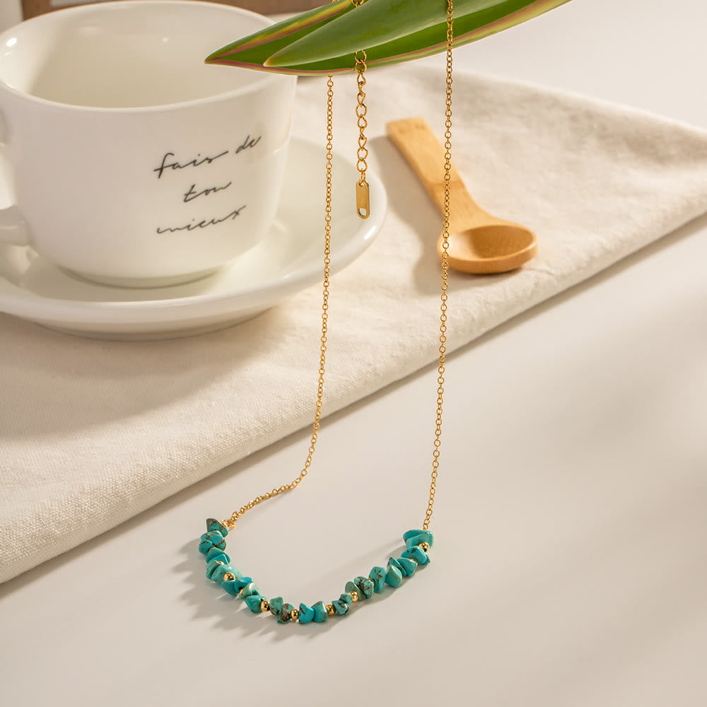 Collier pendentif en gravier turquoise Olivenorma en acier inoxydable doré 18 carats 