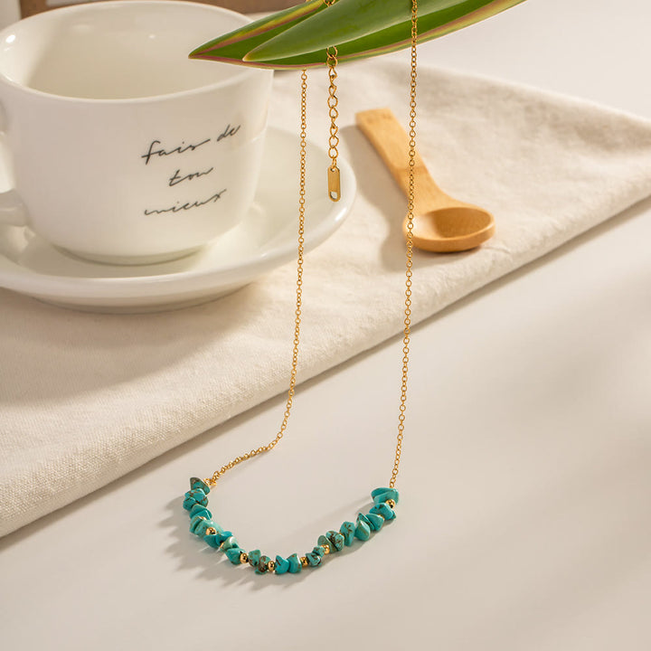 Collier pendentif en gravier turquoise Olivenorma en acier inoxydable doré 18 carats 