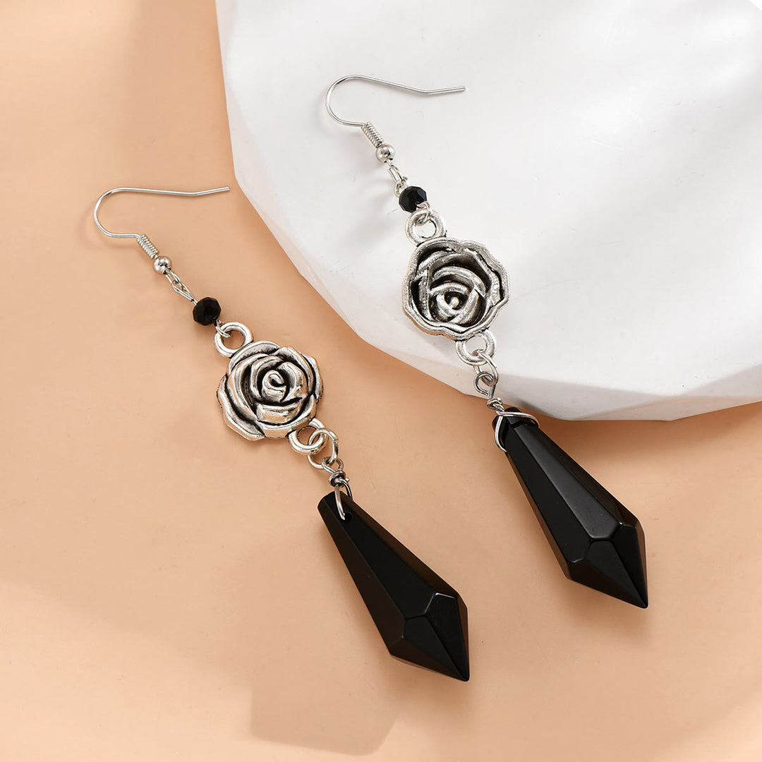 Boucles d'oreilles pendantes en cristal d'obsidienne et rose Olivenorma