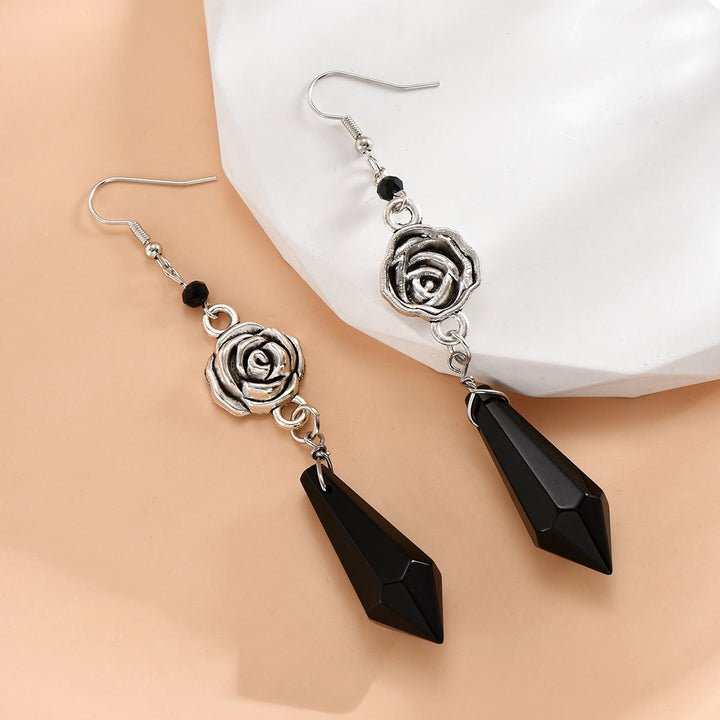 Boucles d'oreilles pendantes en cristal d'obsidienne et rose Olivenorma