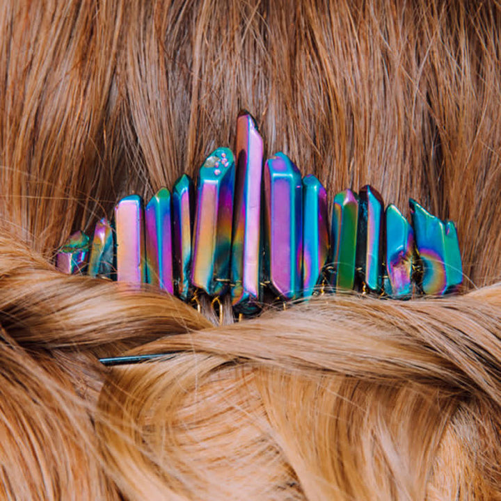 Peigne à cheveux en forme de U en cristal naturel avec couronne en cristal