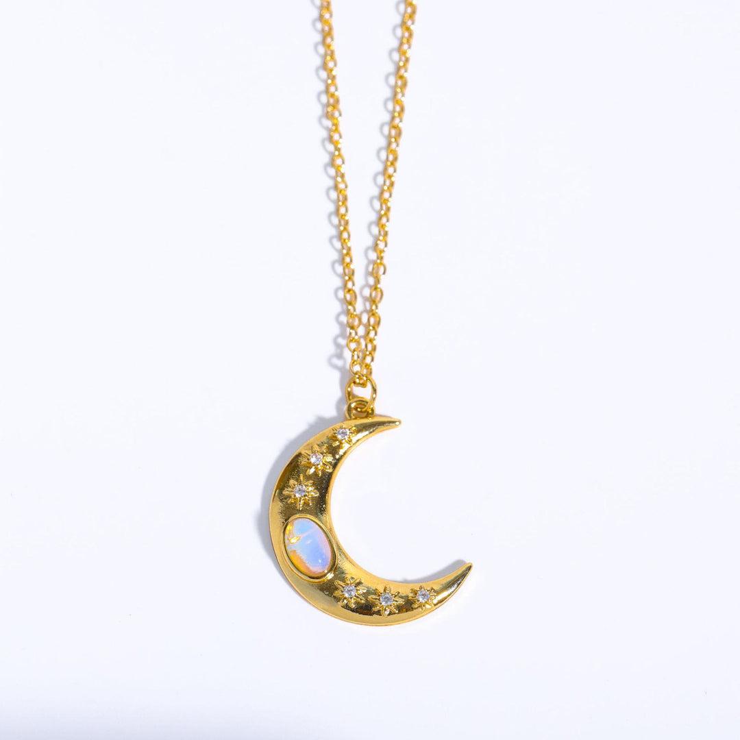 Collier pendentif clavicule en opale de lune dorée Olivenorma 