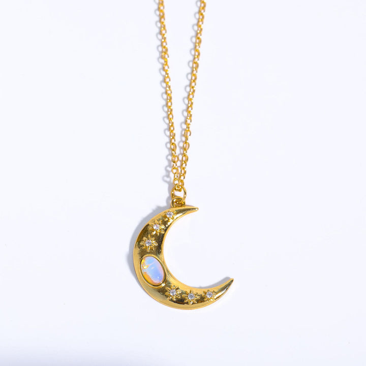 Collier pendentif clavicule en opale de lune dorée Olivenorma 