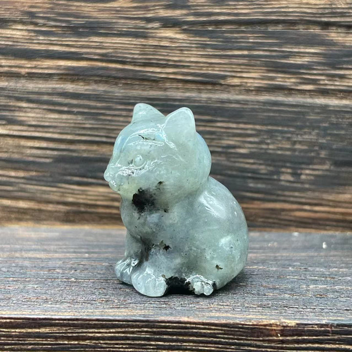 Décoration en pierre précieuse en forme de chaton mignon de 1,2 pouce en pierre naturelle Olivenorma 
