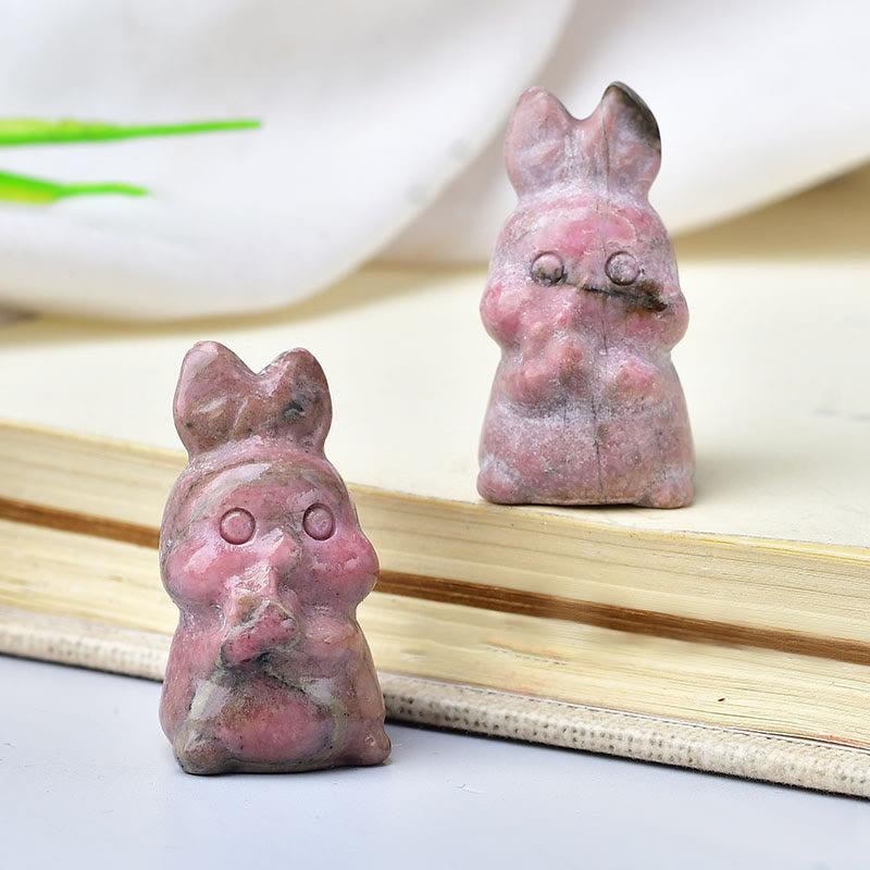 Décoration en pierre précieuse sculptée en forme de lapin et carotte en cristal naturel Olivenorma 