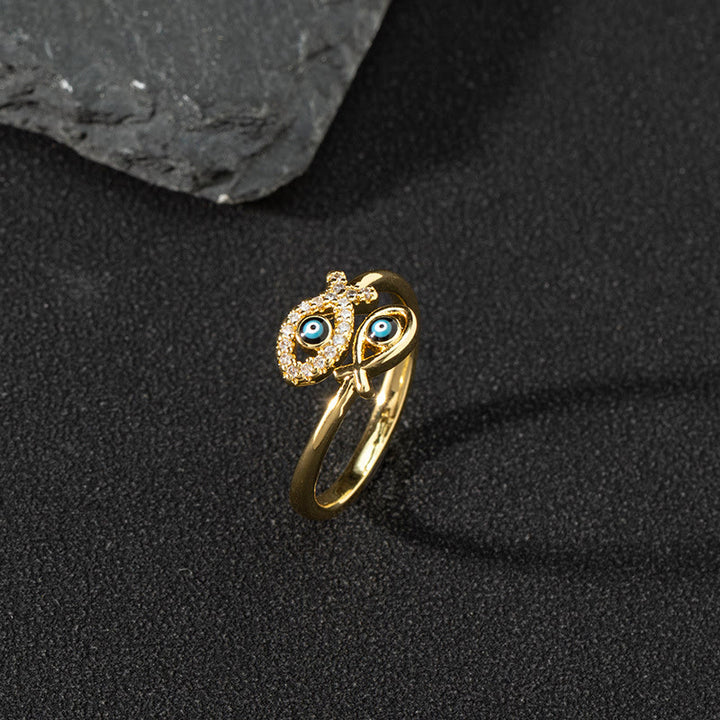 Bague ajustable Olivenorma en zircon blanc avec mauvais œil