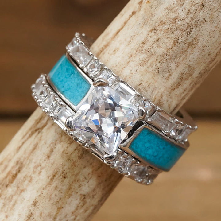 Ensemble d'alliances de mariage baguette en oxyde de zirconium cubique Olivenorma 