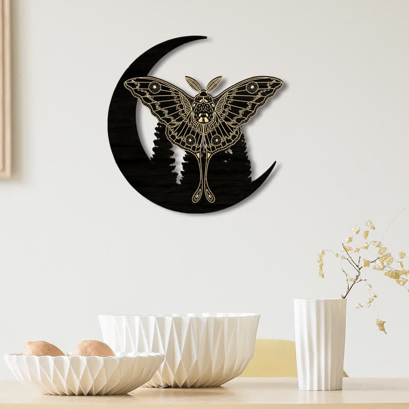 Décoration murale en bois de papillon croissant de lune Olivenorma