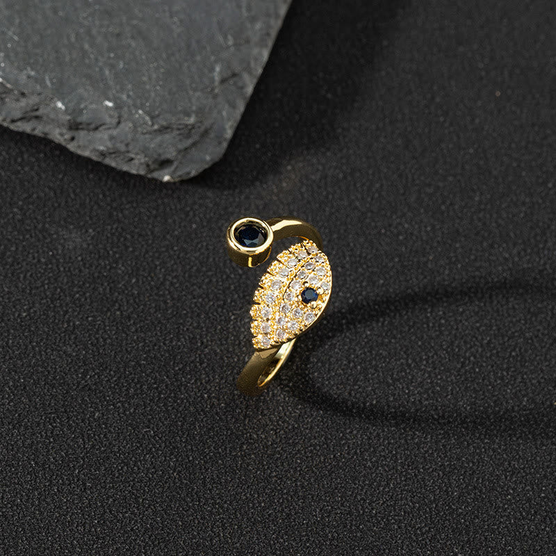 Bague ajustable Olivenorma en zircon blanc avec mauvais œil