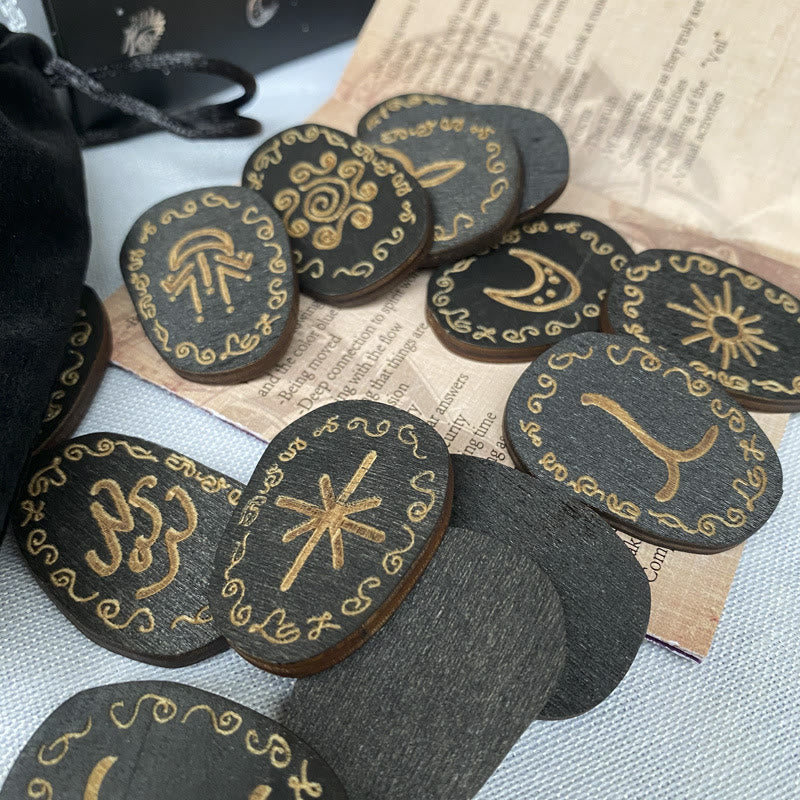 Ensemble de runes de sorcière Olivenorma Décoration de méditation en gravure sur bois pour alchimie de guérison 