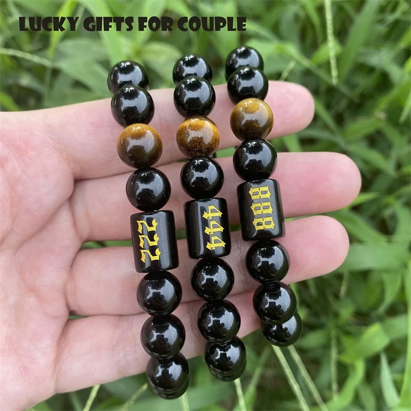 Bracelet Olivenorma en perles d'obsidienne de 10 mm avec numéro de mode 000-999 
