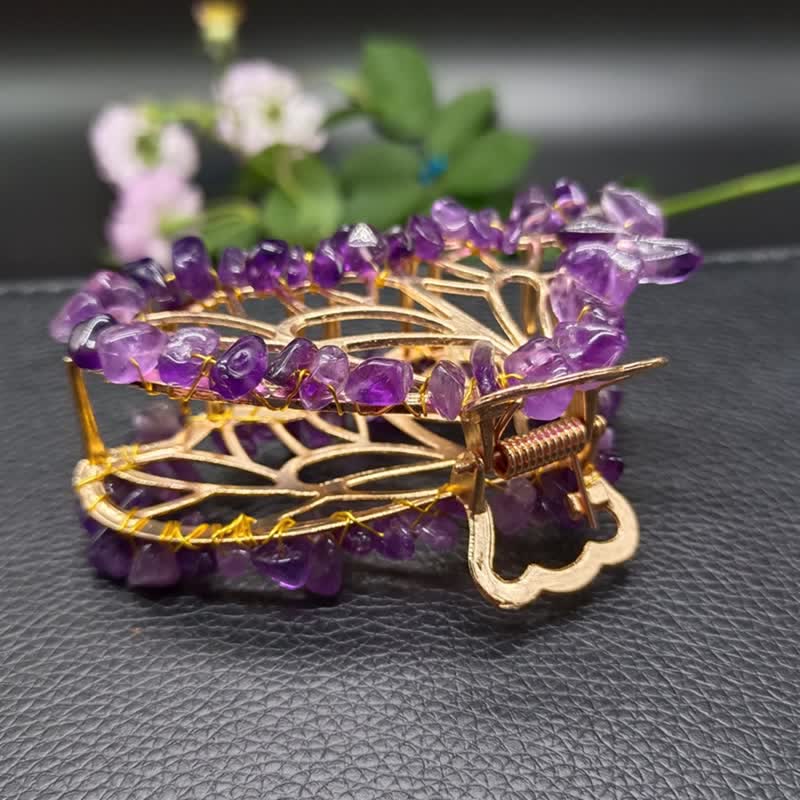 Épingle à cheveux en forme de papillon en améthyste ou quartz rose