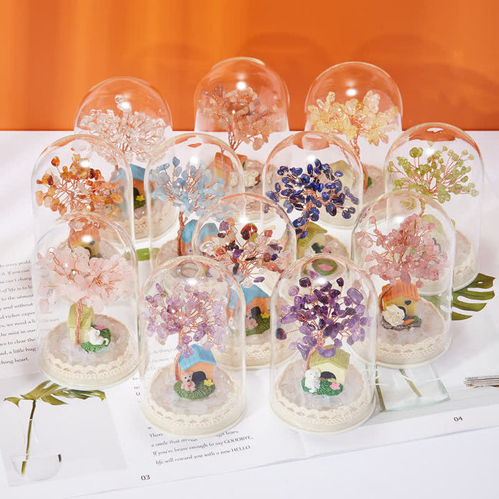 Décoration d'arbre Feng Shui avec couvercle en verre cristal naturel Olivenorma 