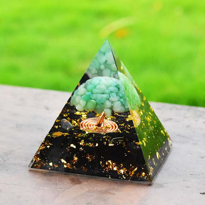 Pyramide d'orgone d'arbre de vie en obsidienne aventurine verte Olivenorma