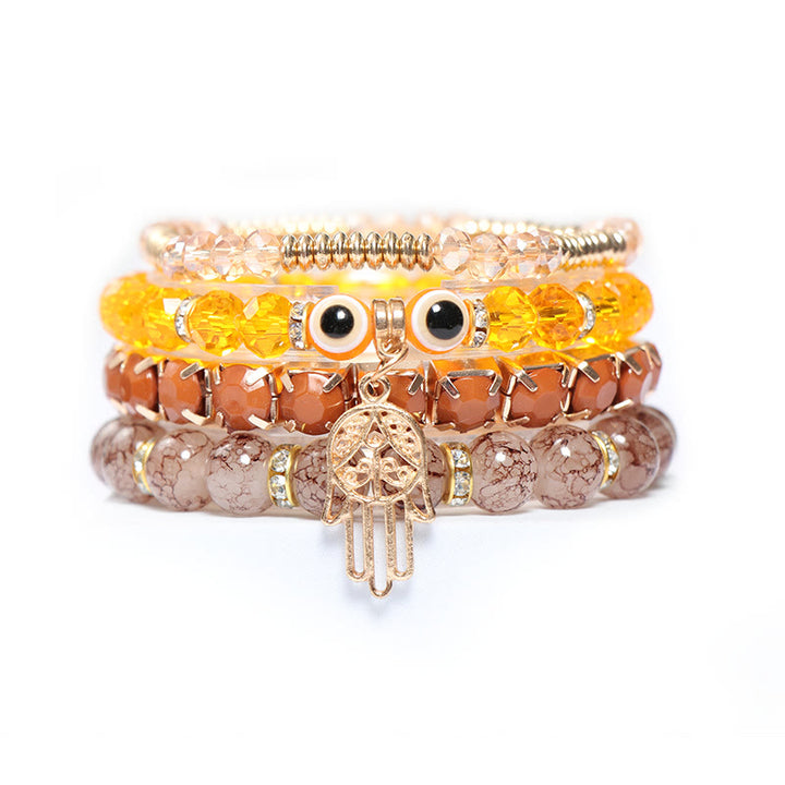 Ensemble de bracelets à quatre rangs de perles Evil Eye Hamsa Olivenorma 