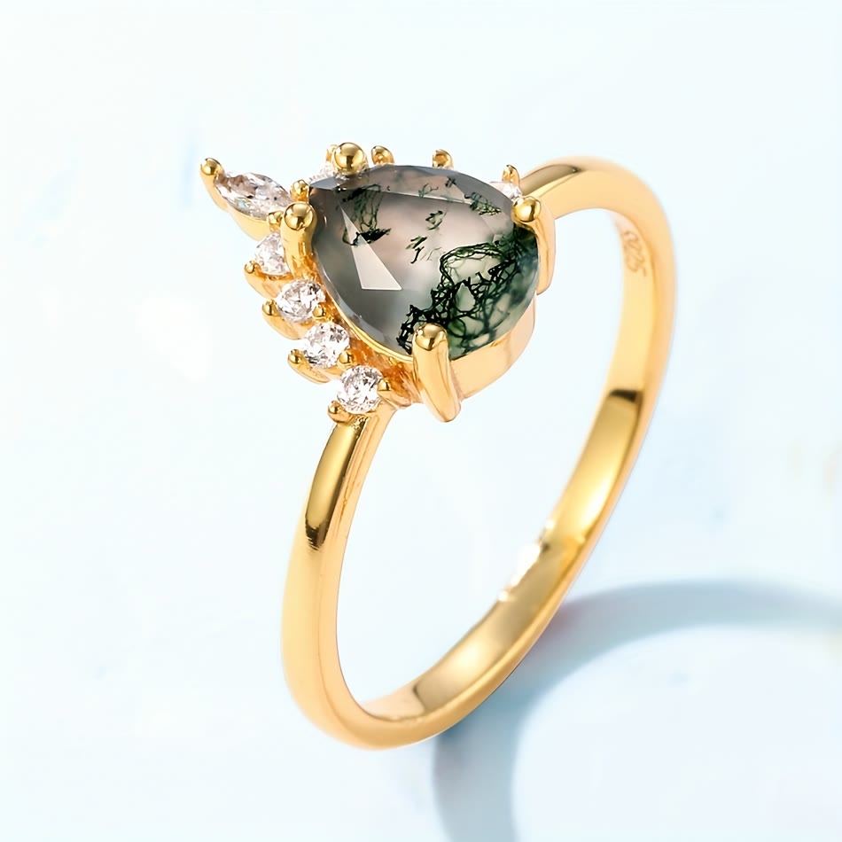 Bague en argent 925 avec 2 pièces d'agate mousse et tourmaline Paraiba Olivenorma - image 5