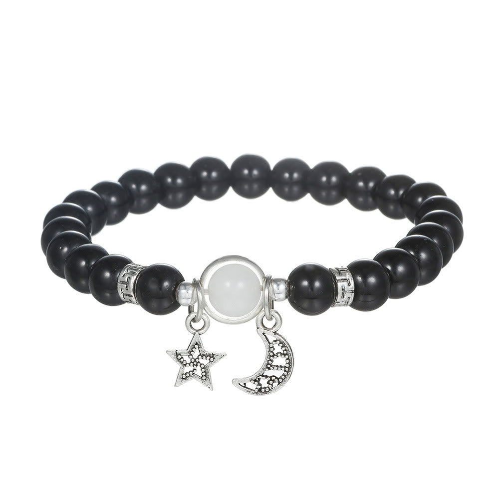 Bracelet en obsidienne de grès bleu Olivenorma avec perles de 6 mm en forme d'étoile et de lune
