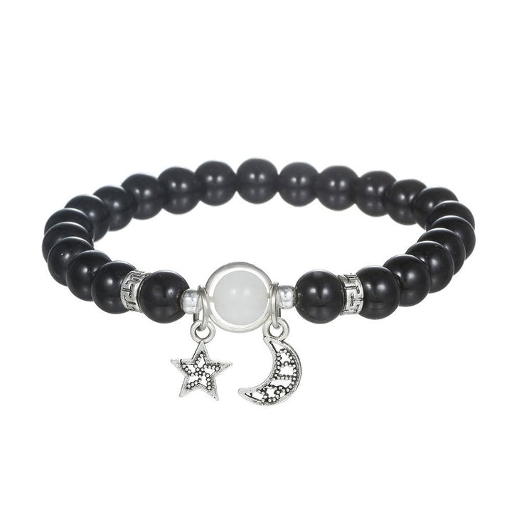Bracelet en obsidienne de grès bleu Olivenorma avec perles de 6 mm en forme d'étoile et de lune